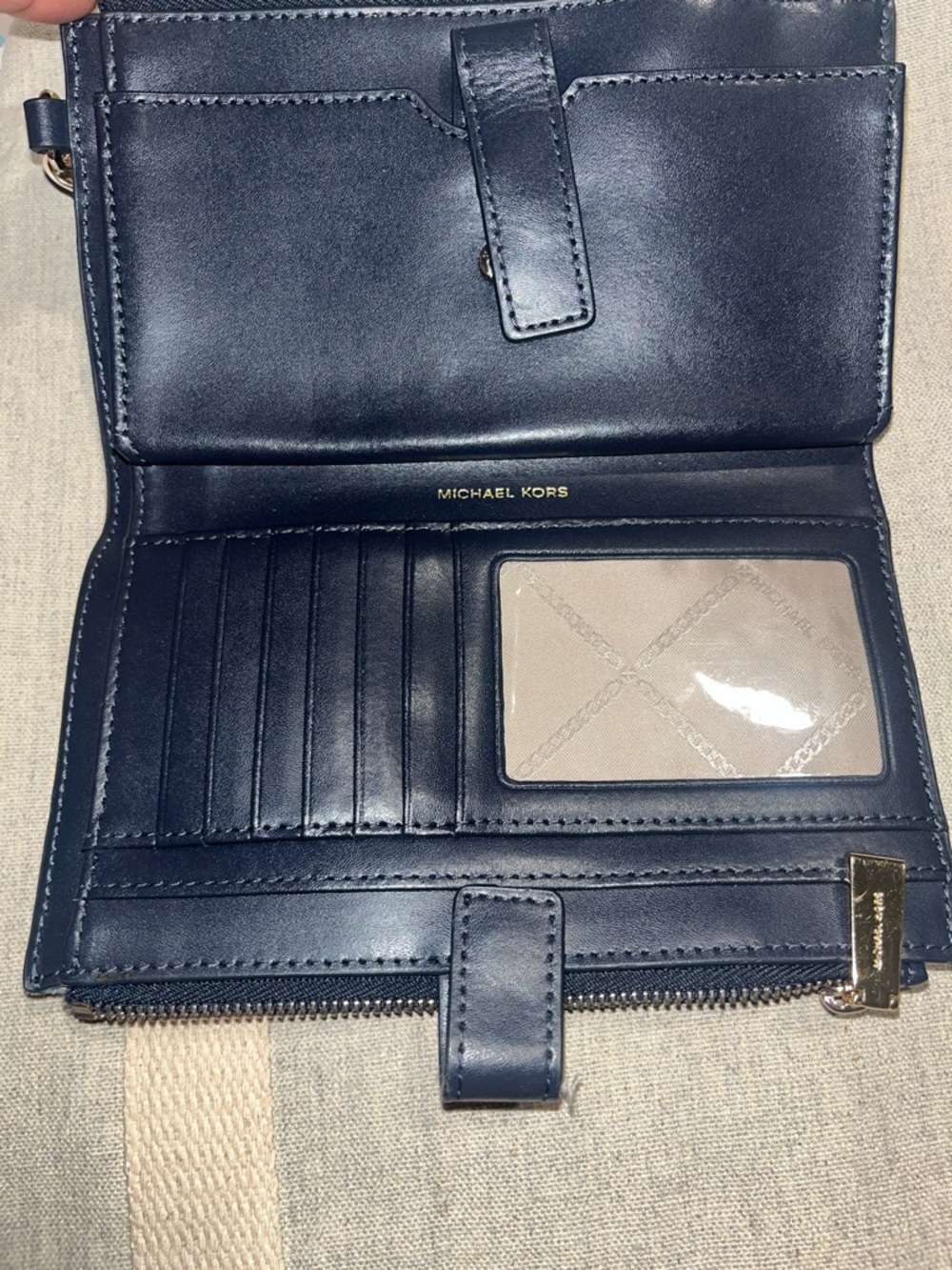 Michael Kors Denim Wristlet with Red and Pink Patch Accents - Picture 3 of 7